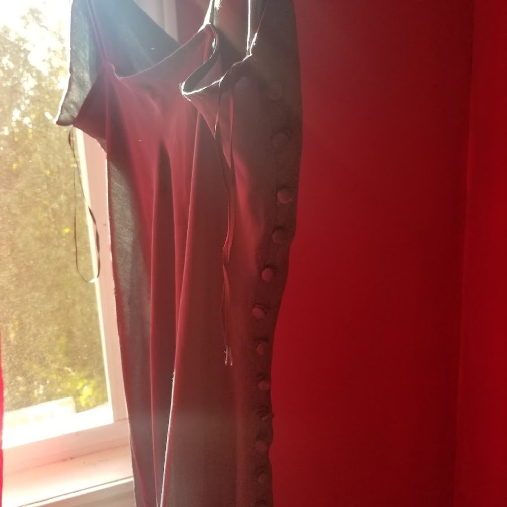 slit, satin teal blue spaghetti strap dress